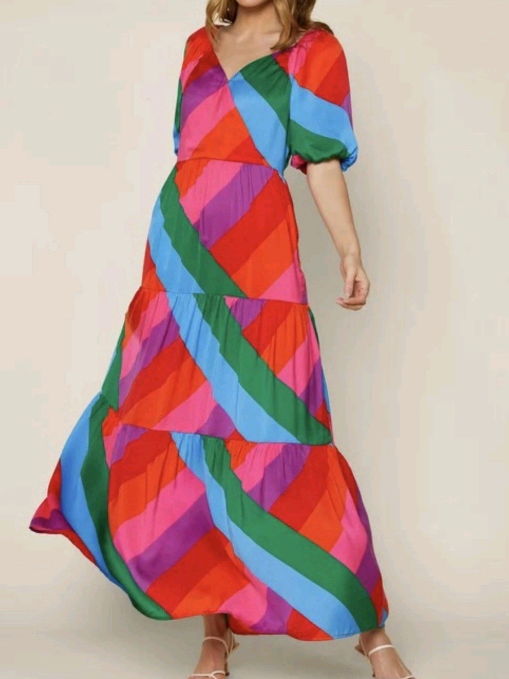 Skies Are Blue Ilana Rainbow Tiered Maxi Dress Size Small